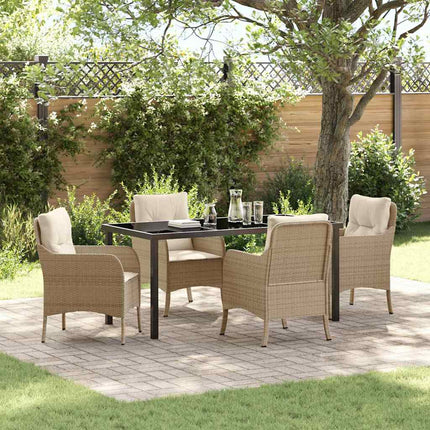 Trädgårdsmöbelset med kudde 5 pcs Beige konstrotting