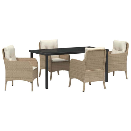 Trädgårdsmöbelset med kudde 5 pcs Beige konstrotting