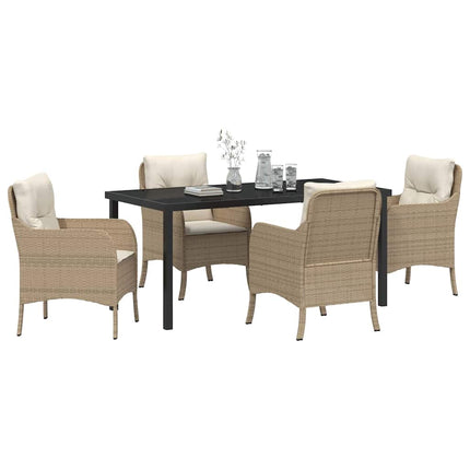 Trädgårdsmöbelset med kudde 5 pcs Beige konstrotting