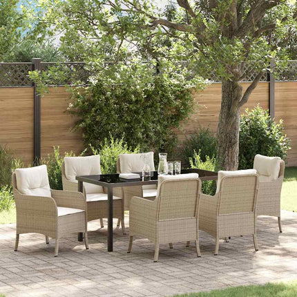 Trädgårdsmöbelset med kudde 7 pcs Beige konstrotting