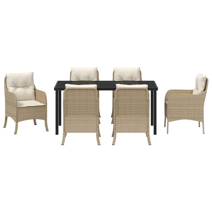 Trädgårdsmöbelset med kudde 7 pcs Beige konstrotting
