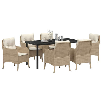 Trädgårdsmöbelset med kudde 7 pcs Beige konstrotting