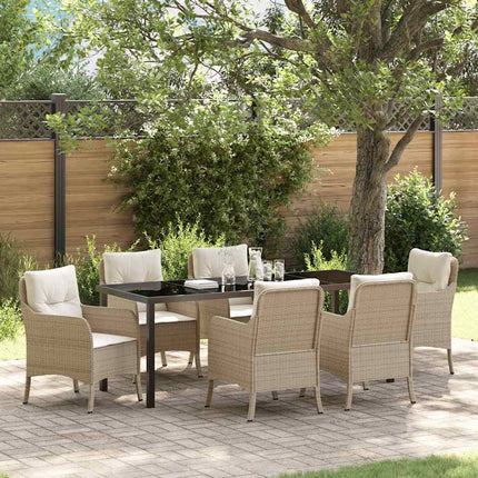 Trädgårdsmöbelset med kudde 7 pcs Beige konstrotting