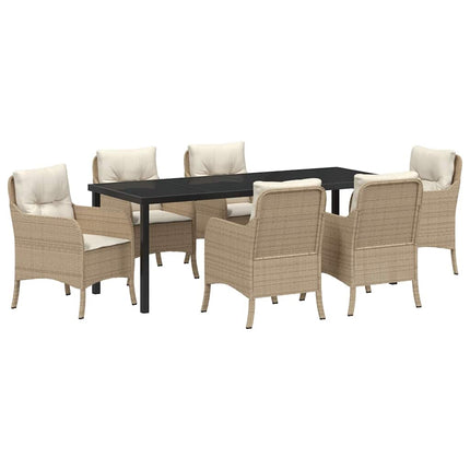 Trädgårdsmöbelset med kudde 7 pcs Beige konstrotting