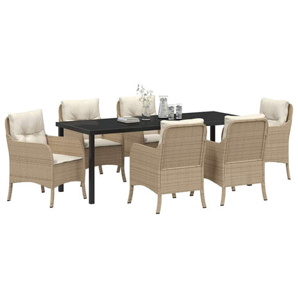 Trädgårdsmöbelset med kudde 7 pcs Beige konstrotting