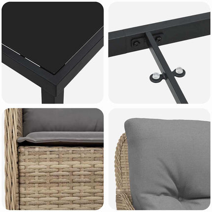 Trädgårdsmöbelset med kudde 3 pcs Beige konstrotting