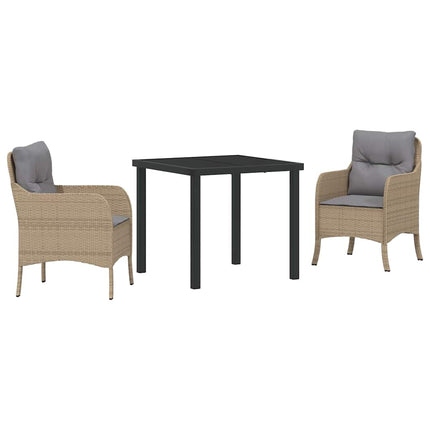 Trädgårdsmöbelset med kudde 3 pcs Beige konstrotting
