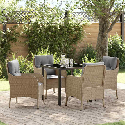 Trädgårdsmöbelset med kudde 5 pcs Beige konstrotting