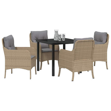 Trädgårdsmöbelset med kudde 5 pcs Beige konstrotting