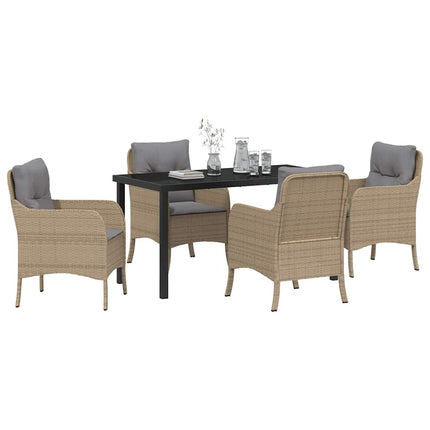 Trädgårdsmöbelset med kudde 5 pcs Beige konstrotting