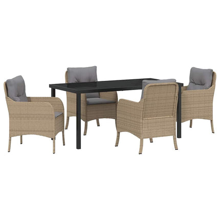 Trädgårdsmöbelset med kudde 5 pcs Beige konstrotting
