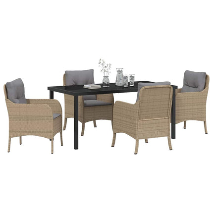 Trädgårdsmöbelset med kudde 5 pcs Beige konstrotting
