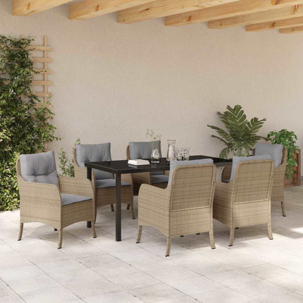 Trädgårdsmöbelset med kudde 7 pcs Beige konstrotting