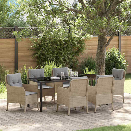 Trädgårdsmöbelset med kudde 7 pcs Beige konstrotting