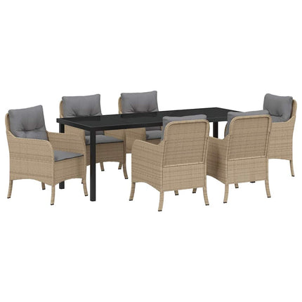 Trädgårdsmöbelset med kudde 7 pcs Beige konstrotting