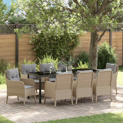 Trädgårdsmöbelset med kudde 9 pcs Beige konstrotting