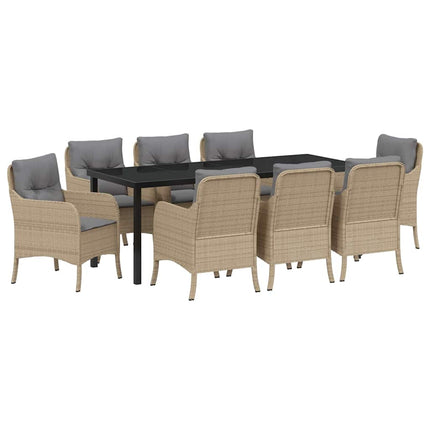 Trädgårdsmöbelset med kudde 9 pcs Beige konstrotting