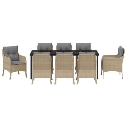Trädgårdsmöbelset med kudde 9 pcs Beige konstrotting