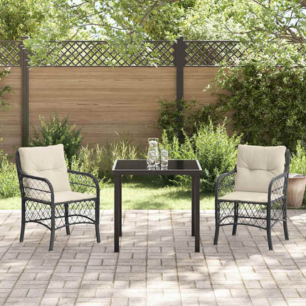 Trädgårdsmöbelset med kudde 3 pcs Svart konstrotting