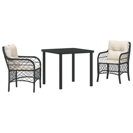 Trädgårdsmöbelset med kudde 3 pcs Svart konstrotting