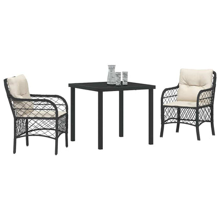 Trädgårdsmöbelset med kudde 3 pcs Svart konstrotting