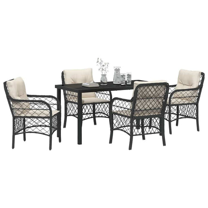 Trädgårdsmöbelset med kudde 5 pcs Svart konstrotting