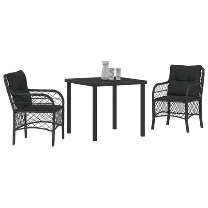 Trädgårdsmöbelset med kudde 3 pcs Svart konstrotting