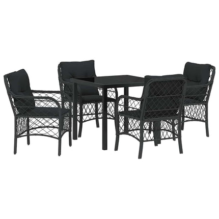 Trädgårdsmöbelset med kudde 5 pcs Svart konstrotting