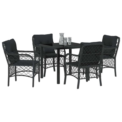 Trädgårdsmöbelset med kudde 5 pcs Svart konstrotting