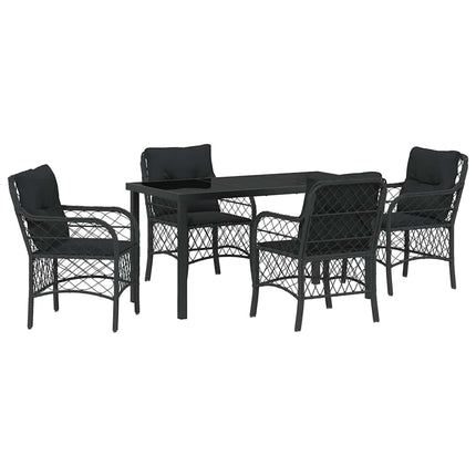 Trädgårdsmöbelset med kudde 5 pcs Svart konstrotting