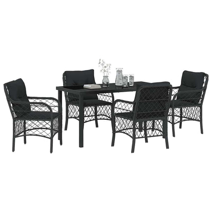 Trädgårdsmöbelset med kudde 5 pcs Svart konstrotting