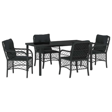Trädgårdsmöbelset med kudde 5 pcs Svart konstrotting