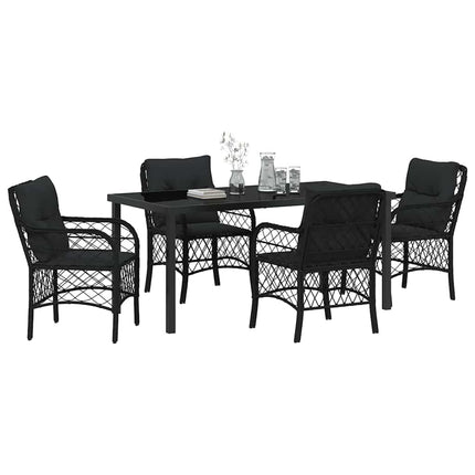 Trädgårdsmöbelset med kudde 5 pcs Svart konstrotting