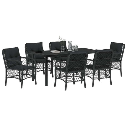 Trädgårdsmöbelset med kudde 7 pcs Svart konstrotting