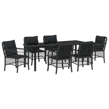 Trädgårdsmöbelset med kudde 7 pcs Svart konstrotting