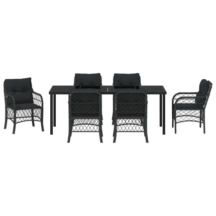 Trädgårdsmöbelset med kudde 7 pcs Svart konstrotting