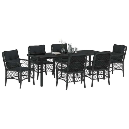 Trädgårdsmöbelset med kudde 7 pcs Svart konstrotting