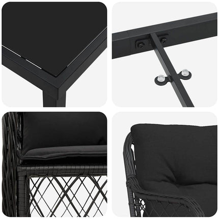Trädgårdsmöbelset med kudde 9 pcs Svart konstrotting