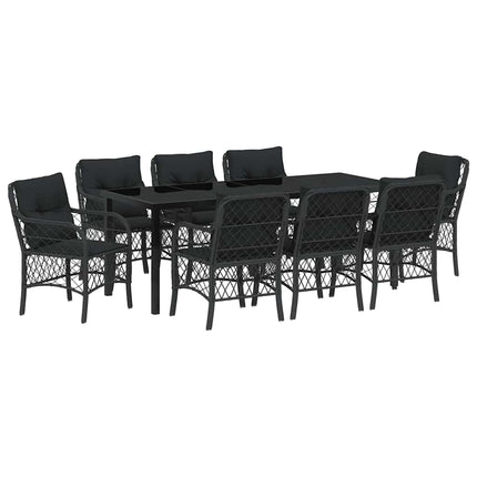 Trädgårdsmöbelset med kudde 9 pcs Svart konstrotting