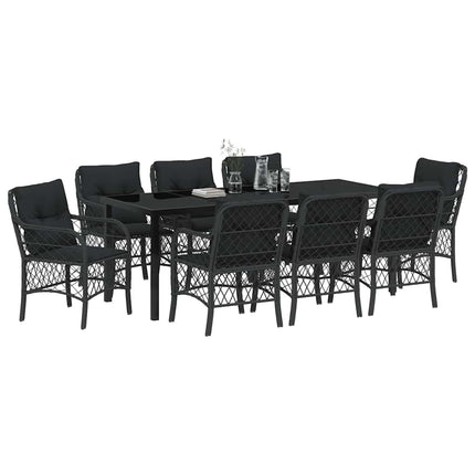 Trädgårdsmöbelset med kudde 9 pcs Svart konstrotting