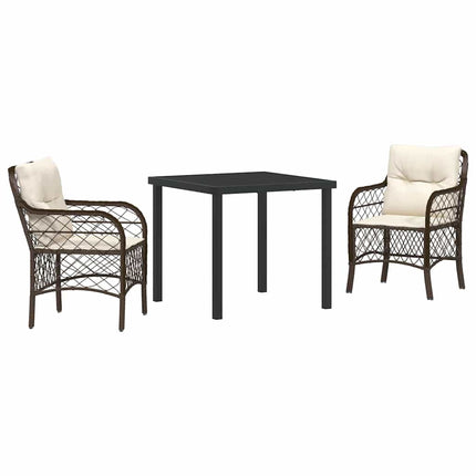 Trädgårdsmöbelset med kudde 3 pcs Brun konstrotting
