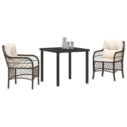 Trädgårdsmöbelset med kudde 3 pcs Brun konstrotting