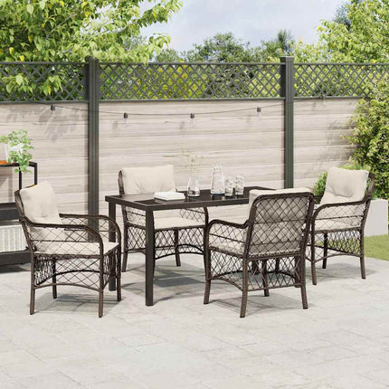 Trädgårdsmöbelset med kudde 5 pcs Brun konstrotting