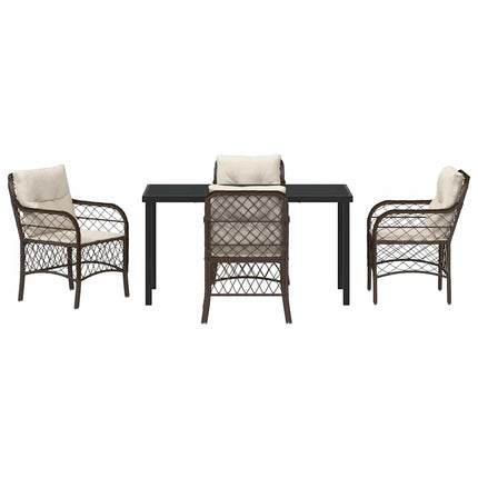 Trädgårdsmöbelset med kudde 5 pcs Brun konstrotting