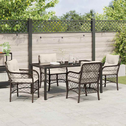 Trädgårdsmöbelset med kudde 5 pcs Brun konstrotting