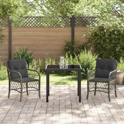 Trädgårdsmöbelset med kudde 3 pcs Grå konstrotting