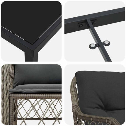 Trädgårdsmöbelset med kudde 9 pcs Grå konstrotting