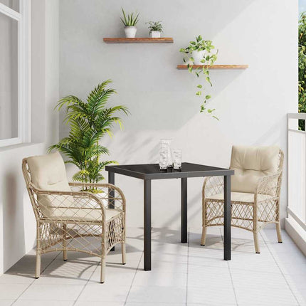 Trädgårdsmöbelset med kudde 3 pcs Beige konstrotting