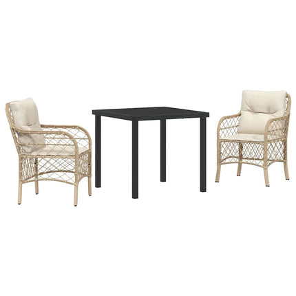 Trädgårdsmöbelset med kudde 3 pcs Beige konstrotting