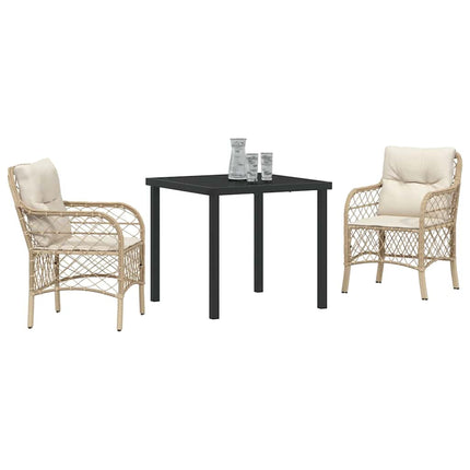 Trädgårdsmöbelset med kudde 3 pcs Beige konstrotting